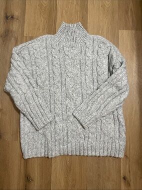 American Eagle Outfitters Heather Gray Cable Knit Turtleneck Sweater